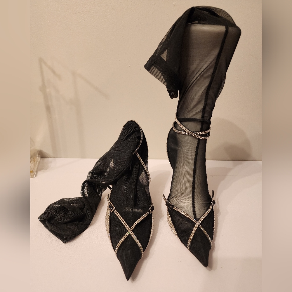Jimmy Choo Mugler mesh sock pumps size 38.5 with Swarovski crystals